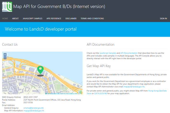 Map API portal for Government Departments